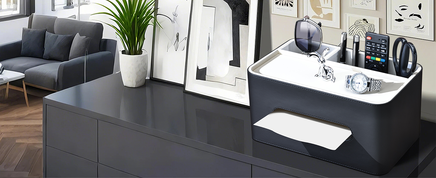 KINGFOM Склянка для серветок з 2 відсіками, з PU шкіри, для дому, офісу, ванної кімнати (Бежева)