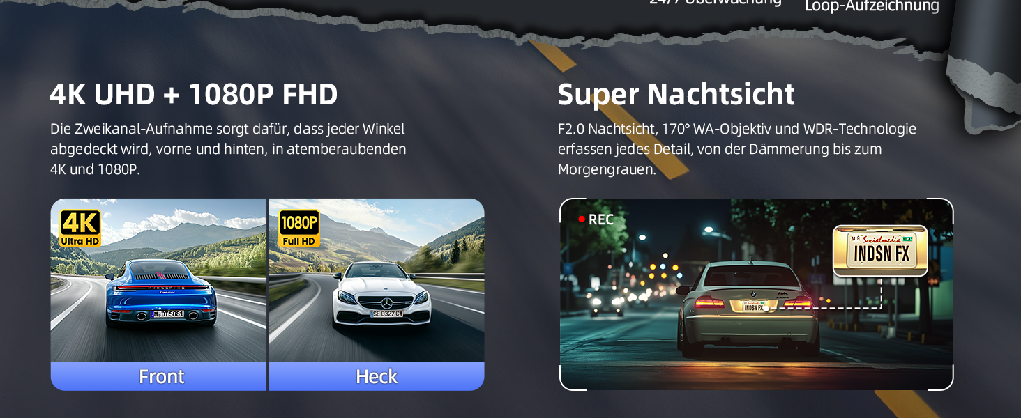 Відеореєстратор CIEVIE 4K+1080P з двома камерами, WiFi, IPS дисплей 1.5