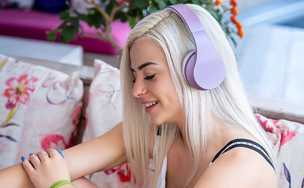 Бездротові навушники PowerLocus Over Ear Bluetooth з мікрофоном (Aux, для iPhone, Android, PC) білий/фіолетовий