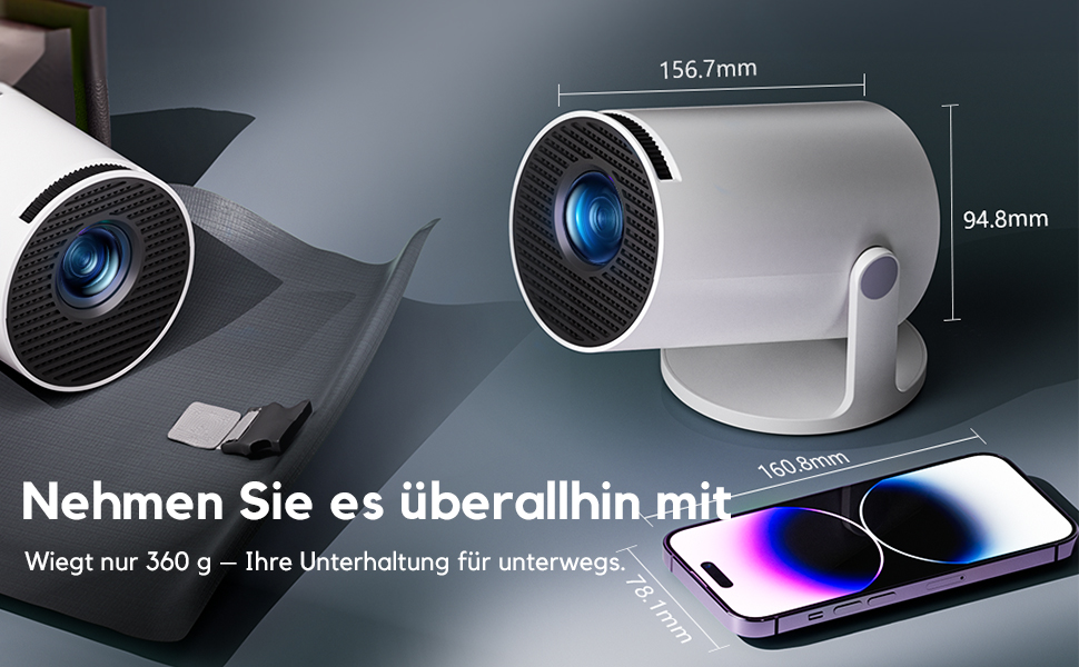 Розумний проєктор AKIYO O2 з підтримкою 1080P, Android 11, WiFi 6, Bluetooth 5.4 та автотрапецеїдною корекцією. Підтримка HDMI, USB, Smartphone, Laptop, PS5. Поворотний на 180°