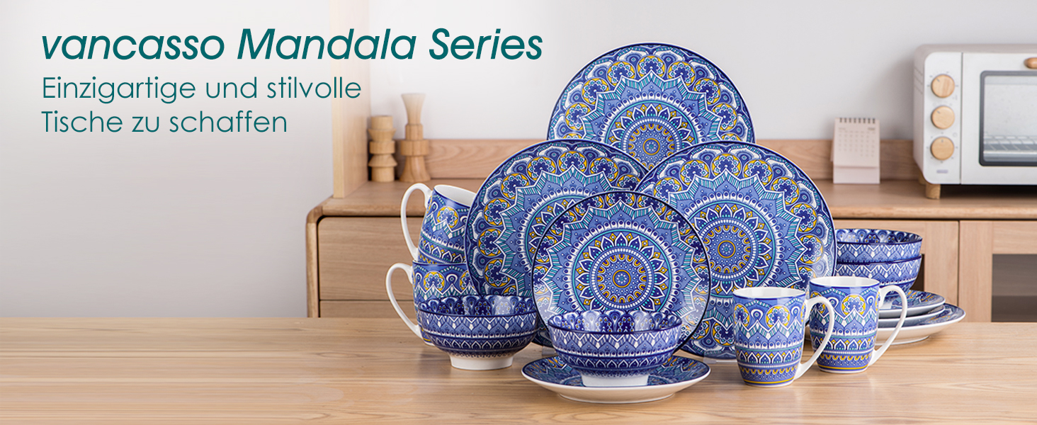 Набір посуду Vancasso MANDALA 16 предметів, кераміка, ручна робота, блакитний, для 4 осіб