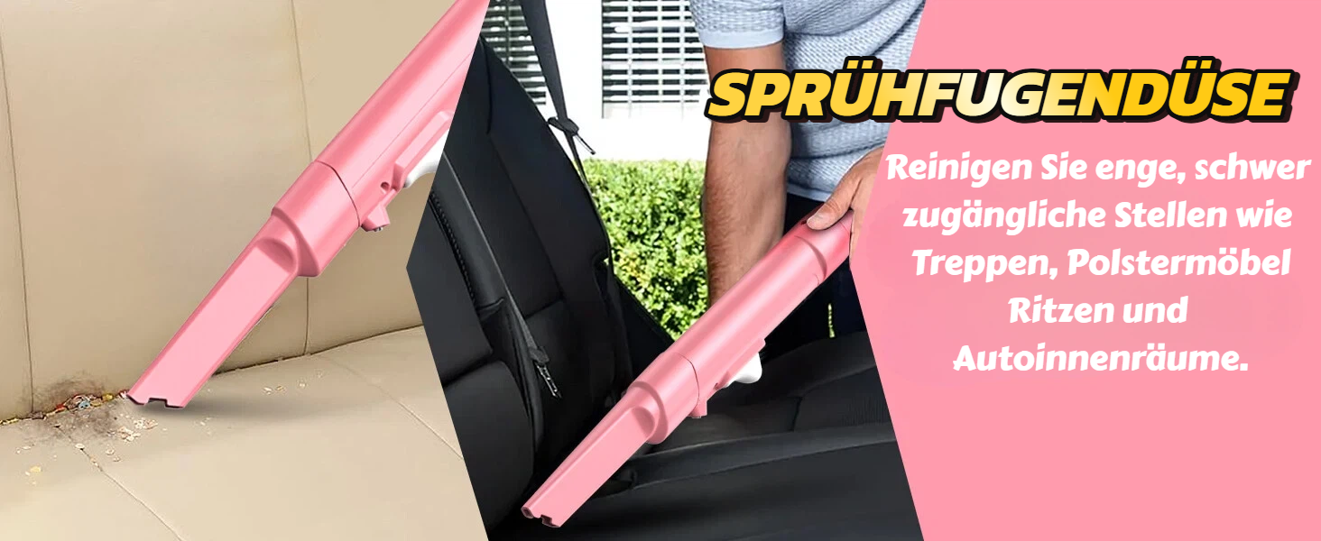 Портативний мийник для м'яких меблів 600W, 16Kpa, з розчином 500мл та 5 насадками. Для диванів, килимів, авто та сходин. Легкий та компактний, рожевий колір