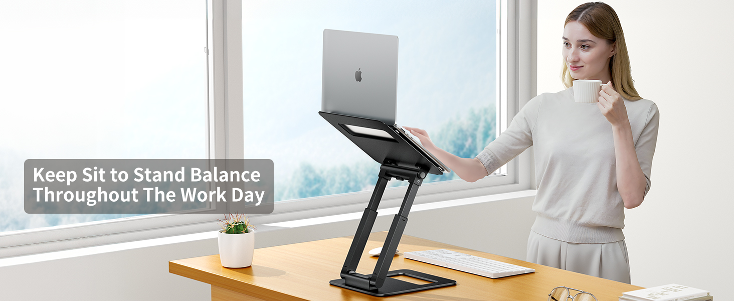 Adjustable Laptop Stand for Desk - Telescopic & Ergonomic Design - Fits 10-17 inch Laptops (Black)
