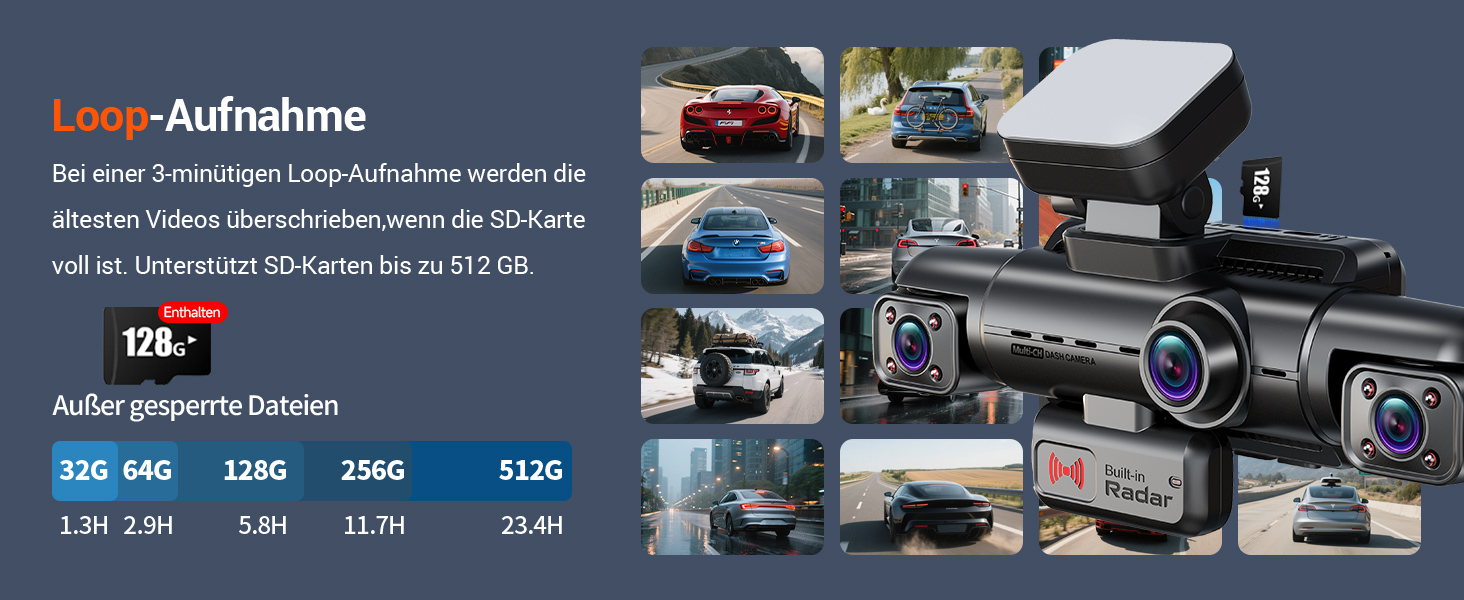 Автомобільний відеореєстратор 4K 360° з 4-канальною камерою та цілодобовим режимом паркування, N500, матово-чорний