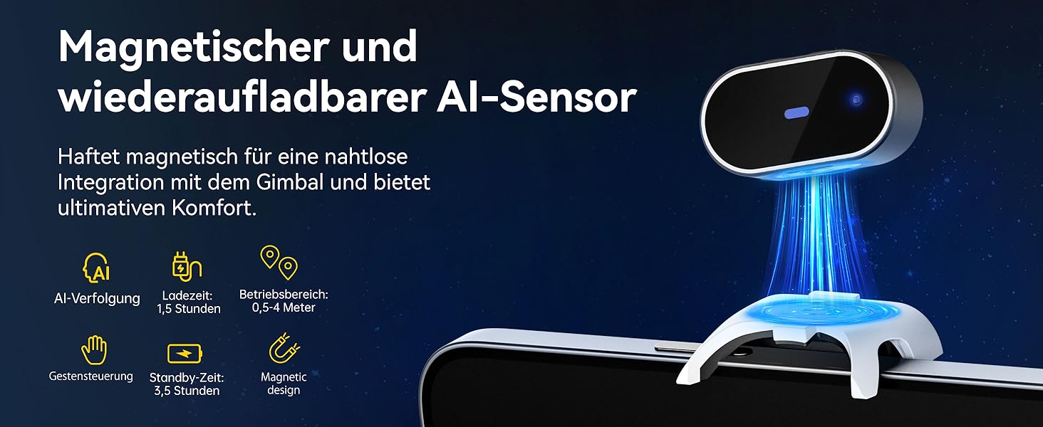 Стабілізатор для iPhone та Android з 3-осьовою стабілізацією та OLED-дисплеєм, 7.8