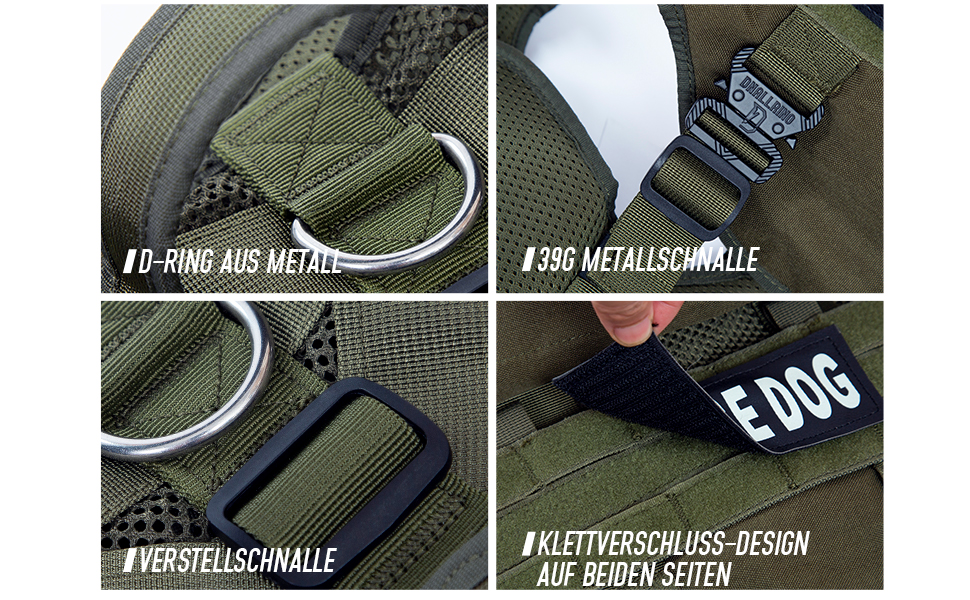 Тактичне обіднє повід для собак, навантажувальне обіднє повід для середніх та великих собак, дихаюча сітка, регульоване обіднє повід для службових собак з металевою застібкою 39г для тренувань, прогулянок (Зелений, L(Окружність шиї: 46-63см, Окружність грудей: 61-86см))