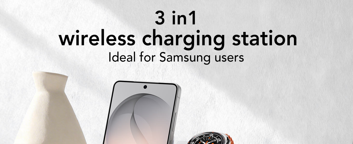 Бездротова зарядка 3-в-1 Samsung: для Galaxy S26/S25/S24/S23, Z Flip/Fold, Galaxy Watch Ultra/8/7/6/5/4, Buds (Біла)