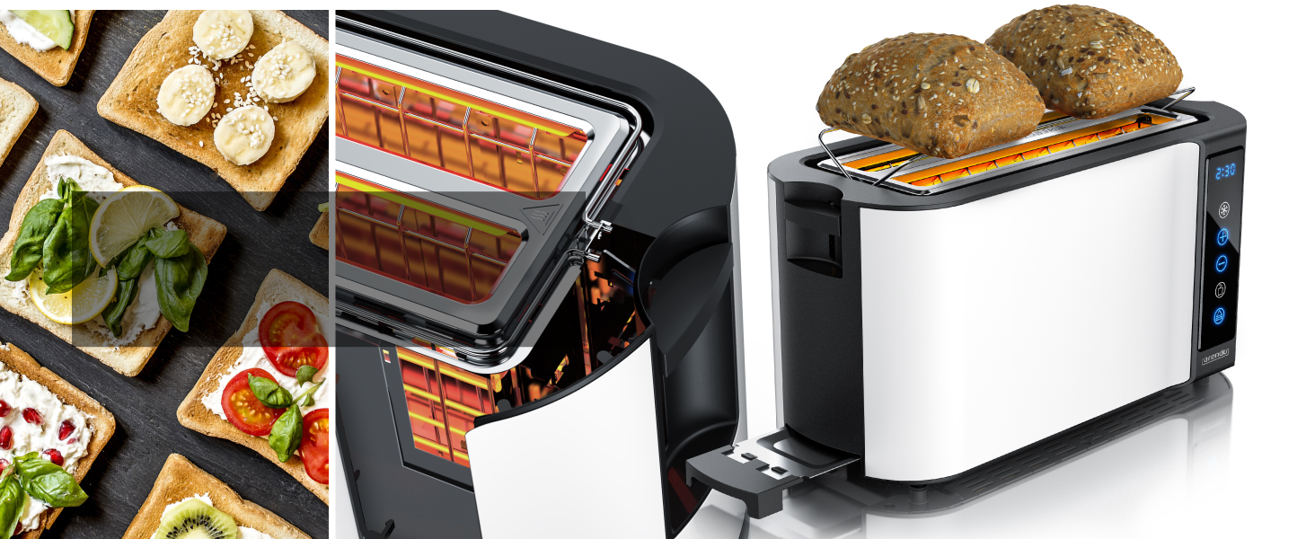 Набір Arendo: чайник з регулюванням температури та тостер на 4 скибочки з підігрівом для бутербродів - нержавіюча сталь, білий матовий