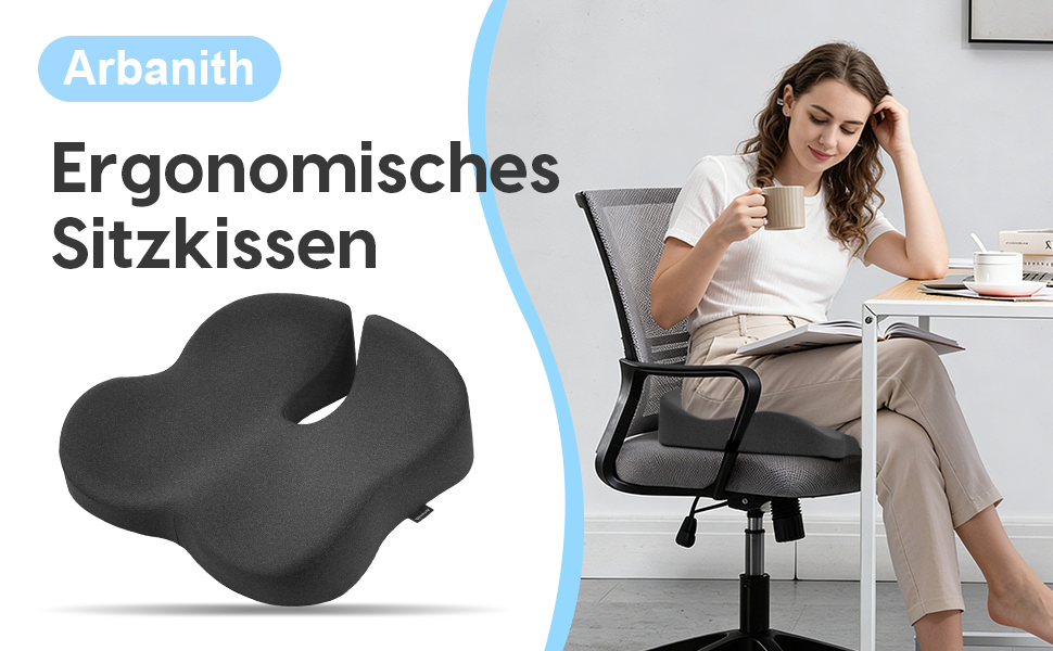 Ергономічна подушка для сидіння на стілець з Memory Foam: для офісу, дому, подорожей. 3D дизайн, дихаючий чохол, антиковзке покриття
