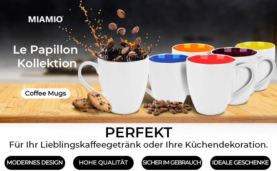 Набір кавових чашок Miamio Le Papillon (6 шт., 350 мл) - біло-червоний, сучасний дизайн