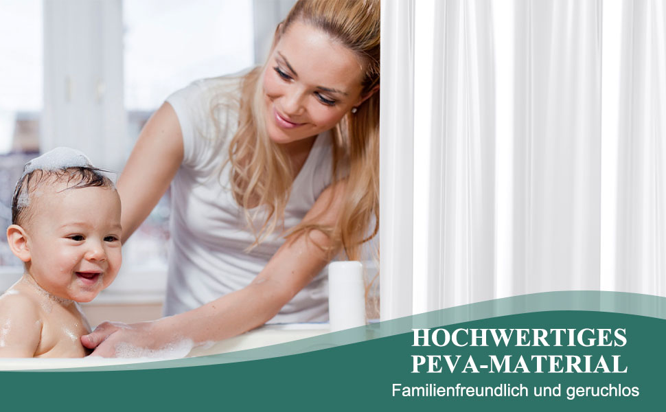 Шторка для душу URAQT, водонепроникна, антигрибкова, швидковисихаюча, PEVA, 180x180 см, 12 кілець, для ванни (Біла)