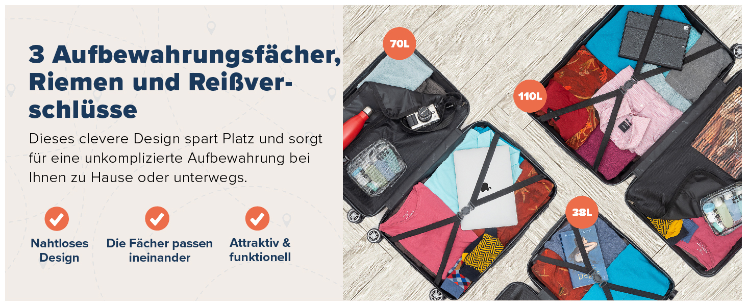 Набір валіз TRVLMORE 3 в 1: маленька, середня, велика, сірий колір, з рожевим золотом, з жорсткою оболонкою, 55x40x20 см (ручна поклажа)