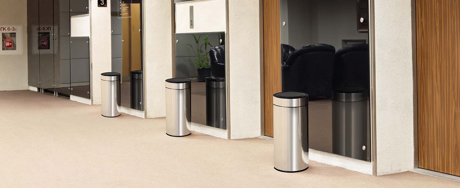 Відро для сміття Ribelli 30L з нержавіючої сталі, з педальним механізмом, м'яким закриттям, для сортування сміття, кругле (матова сіра сталь з датчиком)