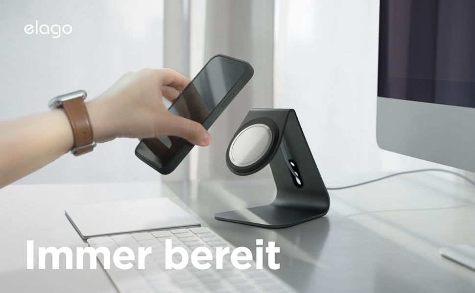Підставка для зарядки MagSafe Elago MS4, Алюмінієва, сумісна з iPhone 17/16/15/14/13/12, Standby Mode (iOS 17), чорний [Зарядний пристрій не входить до комплекту]