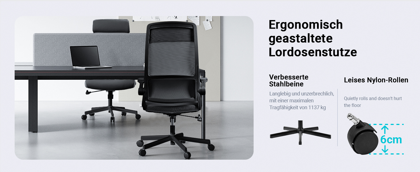 Ергономічне крісло для офісу з регульованою підголовником, офісне крісло з сітки, відкидні підлокітники, широке сидіння, функція гойдання, комп'ютерне крісло EN 1335, офісне крісло 200 кг, чорне