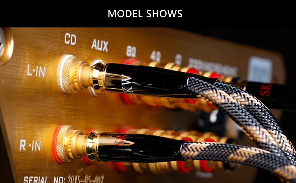 Акустичні кабелі SKW для колонок Hi-Fi, пара (2 шт.), 1.5м, з позолоченими роз'ємами-бананами та нейлоновим обплетенням, High-end якість