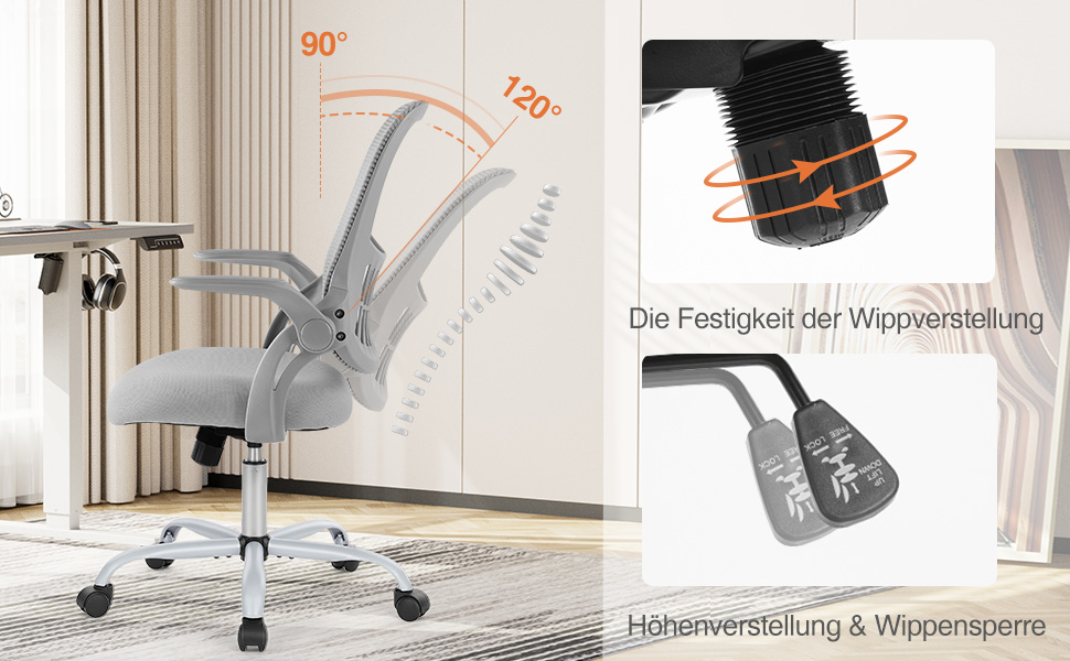 Ергономічне крісло Sweetcrispy для офісу та дому: регульована висота, підтримка попереку, підлокітники, сіре