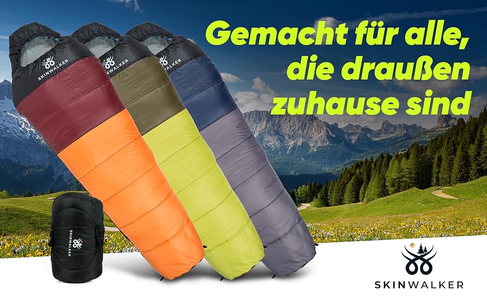 Спальний мішок SKINWALKER 3-4 сезони з знімним флісовим вкладишем, ультралегкий (-1600г), для кемпінгу та походів, м'який, зелений