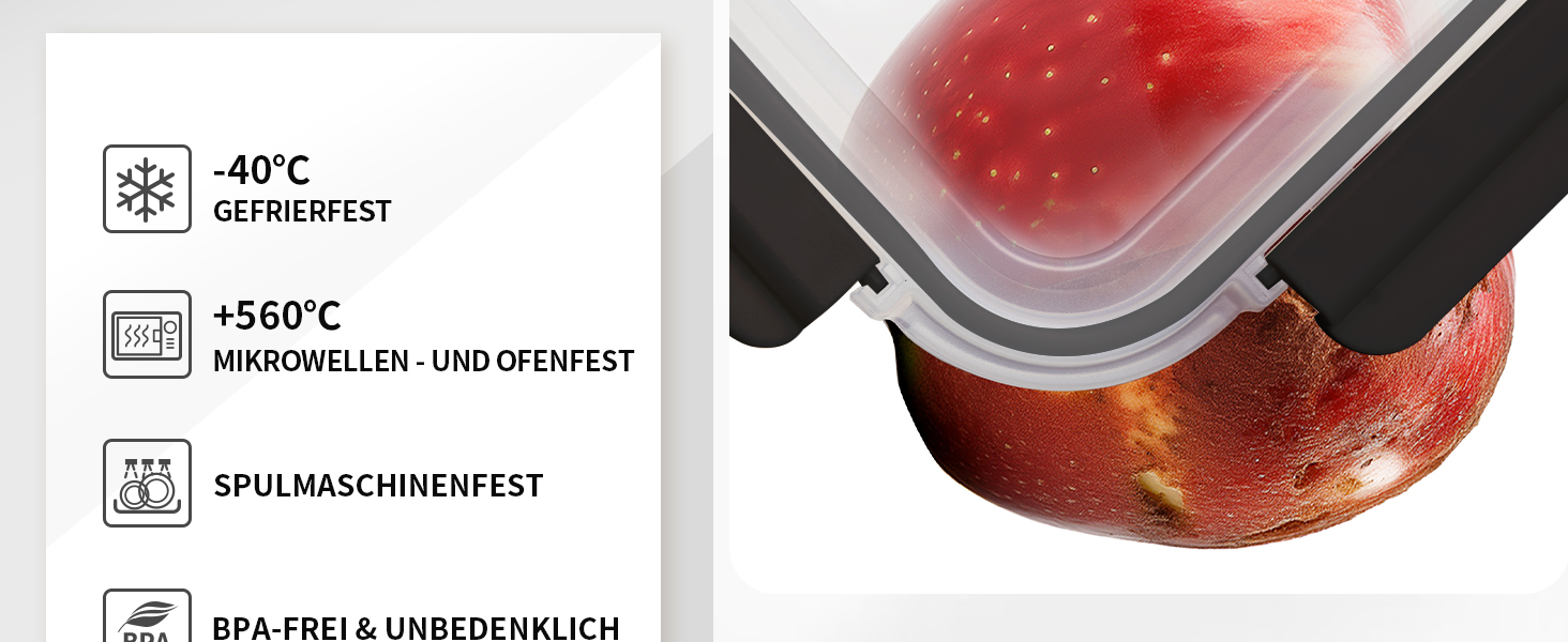 Набір контейнерів для зберігання їжі з кришкою, 20 шт. (10 контейнерів, 10 кришок), безпечні для миття в посудомийній машині, морозильної камери та мікрохвильової печі, витікання запобігаються, сучасний дизайн, чорний колір (FE1537)