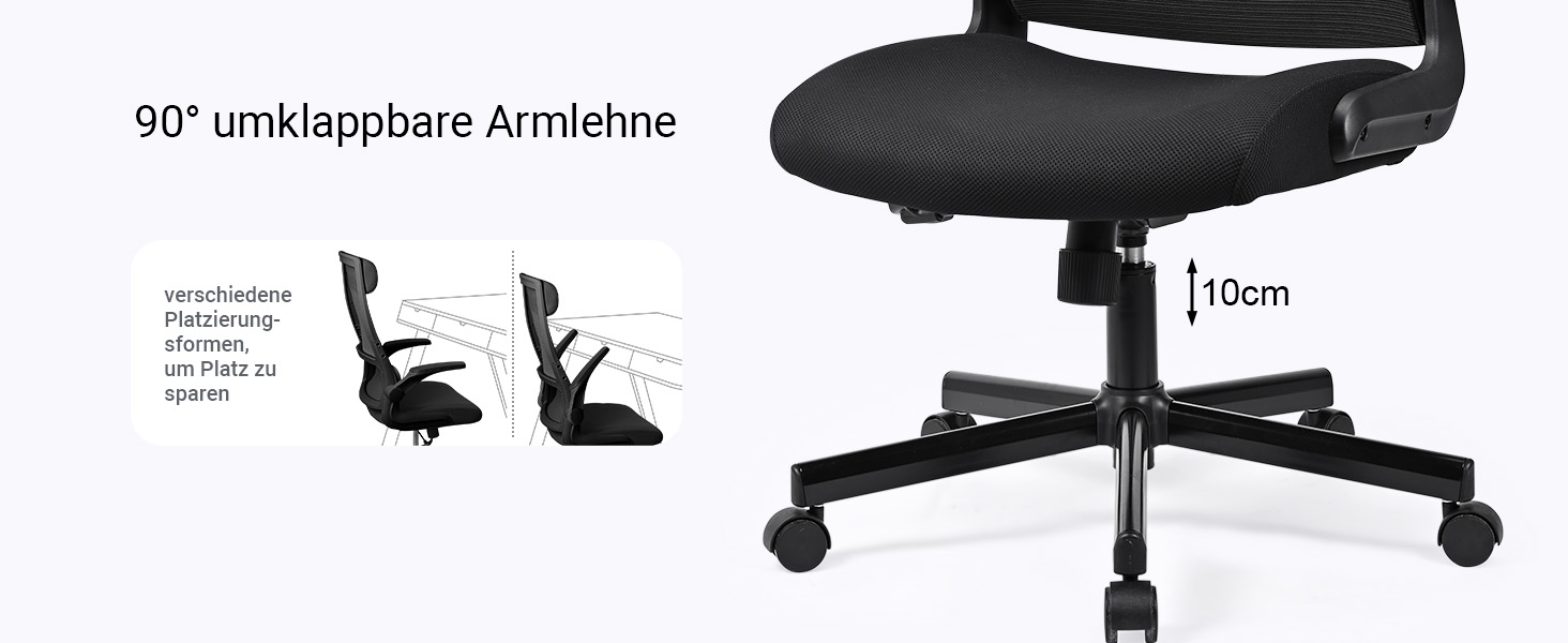 Ергономічне крісло для офісу з регульованою підголовником, офісне крісло з сітки, відкидні підлокітники, широке сидіння, функція гойдання, комп'ютерне крісло EN 1335, офісне крісло 200 кг, чорне