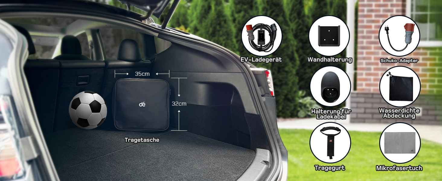 Зарядна станція для електромобілів Dé Mobile 11 кВт (6 м) з регулюванням потужності, кабель CEE 16A на Typ 2, сумісна з Model Y/3, ID.3/4/5, MG4, EX30, e-up, e-tron та BEV/PHEV