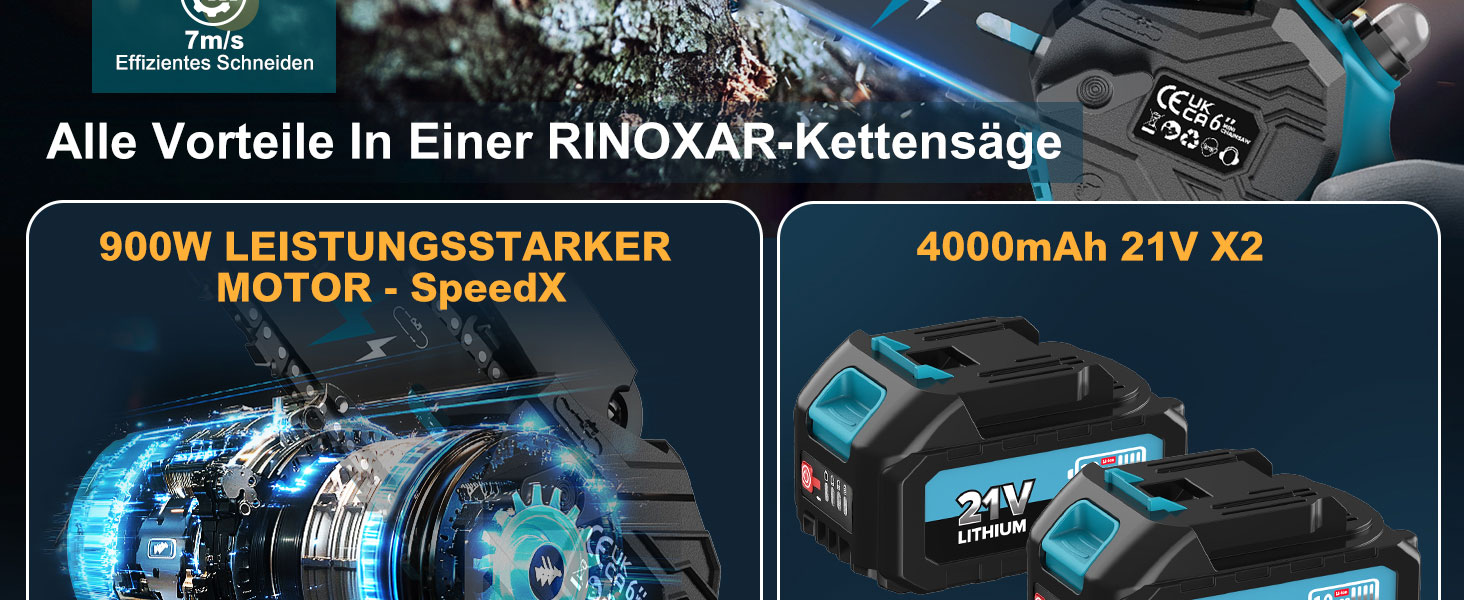 Акумуляторна міні-пила PowerCut X7 6 дюймів з автоматичним змащенням, 8000mAh, 2 акумулятори