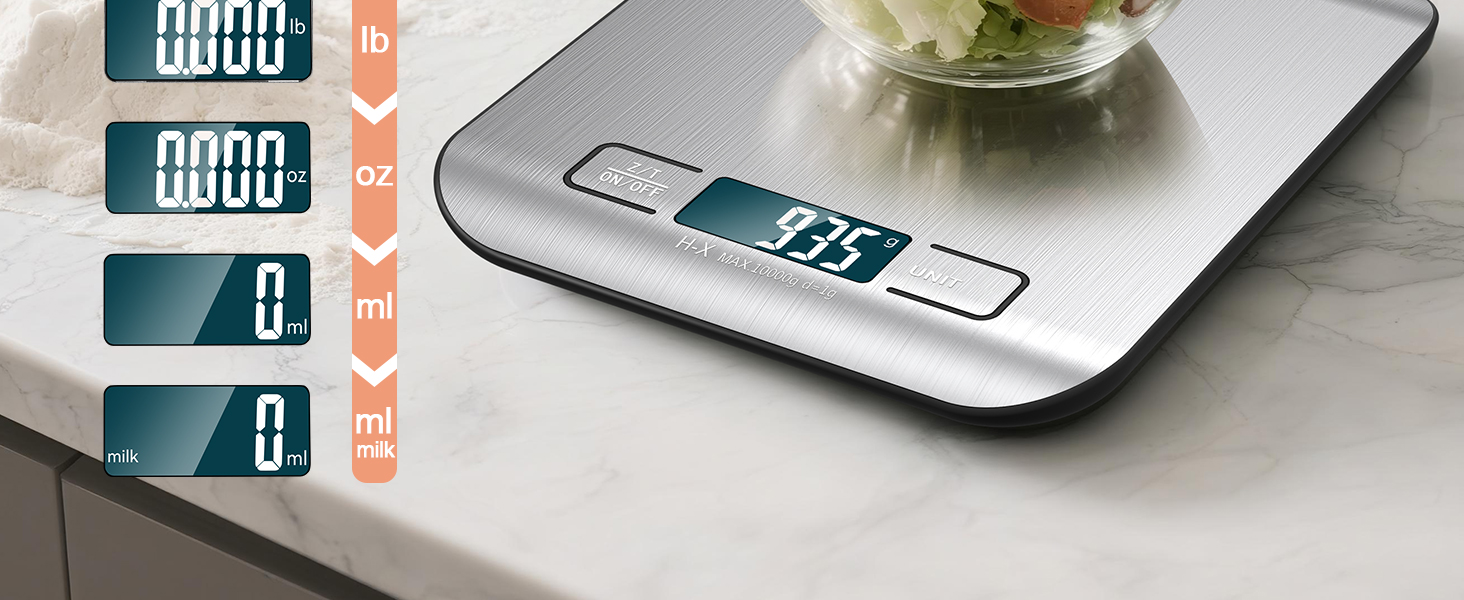 Цифрова кухонна вага 10 кг з LCD дисплеєм та функцією тарування, для випічки, приготування їжі та зважування ювелірних виробів, 1г, срібна, K1H