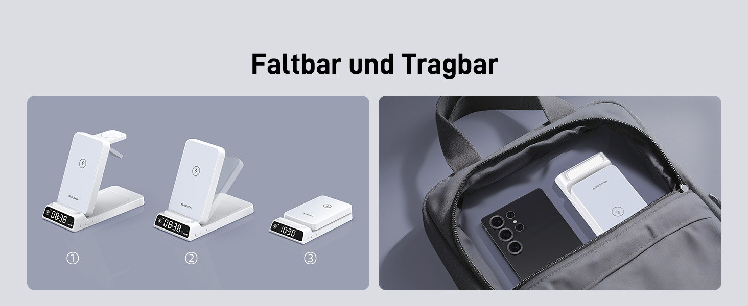 Бездротова зарядка для Samsung з годинником: станція для Galaxy S25 Ultra/S24/Z Fold 6/Flip 7/Bud, Watch, серій 8/7/6/5Pro, 3 в 1, сірий (білий)