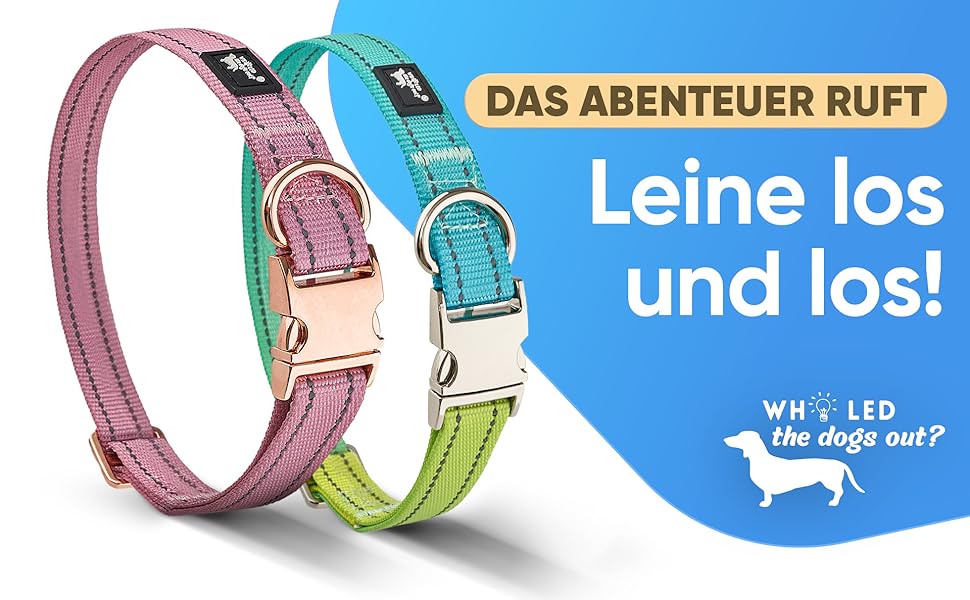 Водонепроникний нашийник для собак Leuchthal – з регульованим нейлоновим ремінцем та світловідбиваючим металевим затвором, 40-65 см, для великих собак, яскравий, з флуоресцентним швом