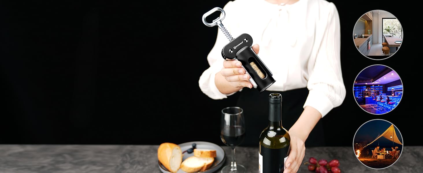 Відкривачка для вина KITCHENDAO 3-в-1 з різаком фольги та відкривачем для пляшок, чорна