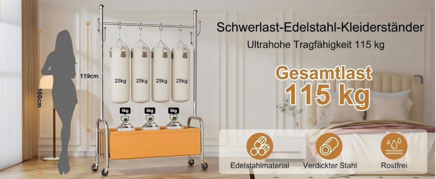 Вішалка для одягу сталева з кошиком для зберігання, навантаження до 115 кг, 3-в-1, для спальні та передпокою UP-R02