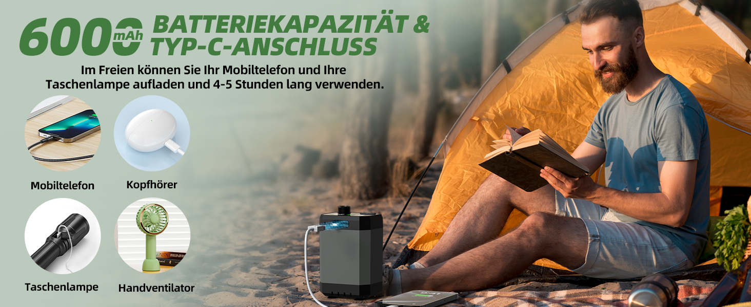Портативна кемпінгова душова з акумулятором 6000mAh, 3 насадки, 2м шланг, підставка, для кемпінгу, подорожей, автомийки, з індикатором температури