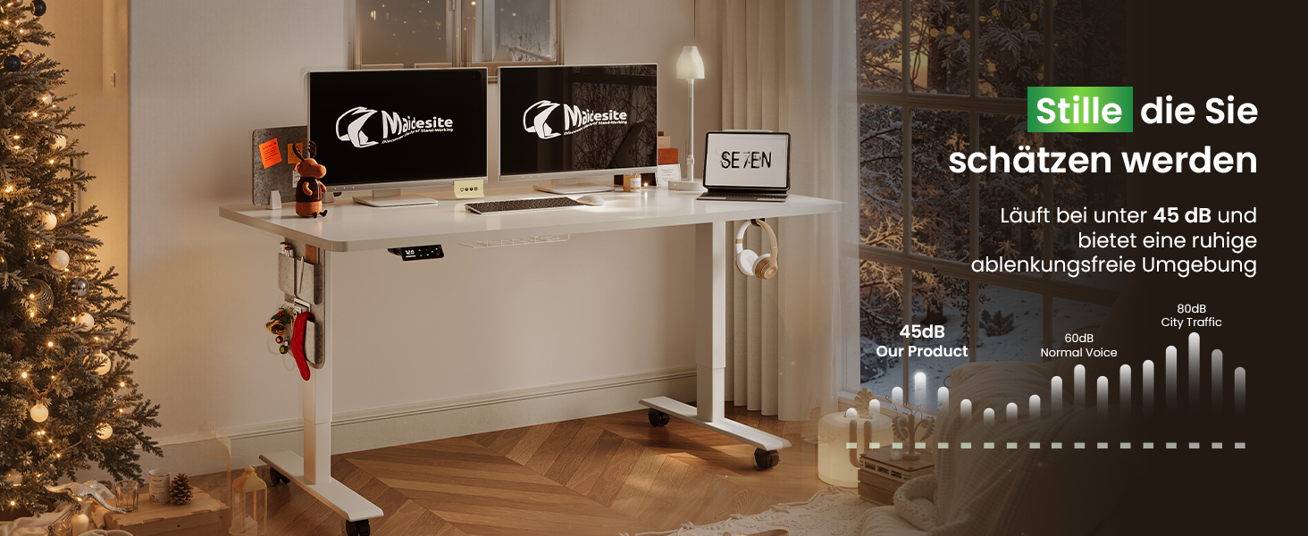 Регульований стіл MAIDeSITe SN1: електричний, з пам'яттю, роликами, 120x60 см, дуб + білий каркас
