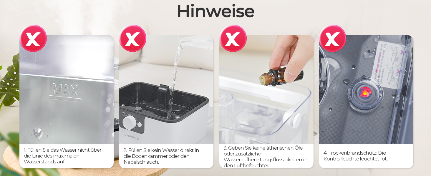 Зволожувач повітря CHIVALZ для великих приміщень, 6л з нічним світлом, поворотна 360° форсунка, 26дБ, 50год, аромадифузор для спальні, дитячої кімнати, рослин, дитини, білий, 1 шт + 2 виходи для пари