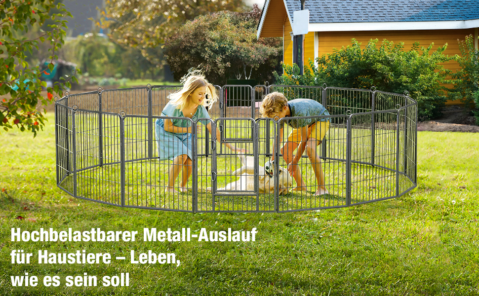 Клітка-загон для собак Aivituvin Welpenlaufstall – 8 панелей, 79x100 см, чорний, XL. Загон для цуценят, вольєр для собак, вольєр для тварин з дверцятами для дому та саду