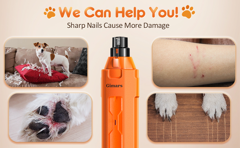 Шліфувальник для собак Gimars 6-ступінчатий з LED-підсвіткою, 12000RPM, тихий, USB, для великих, середніх та малих собак та котів, помаранчевий/червоний (Sunset Chevron)