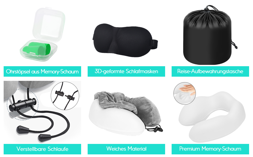 Подушка для шиї у вигляді звірка, Memory Foam, для дорослих, з маскою для сну та берушами, для подорожей, літака, офісу, авто, поїзда (Сіра)