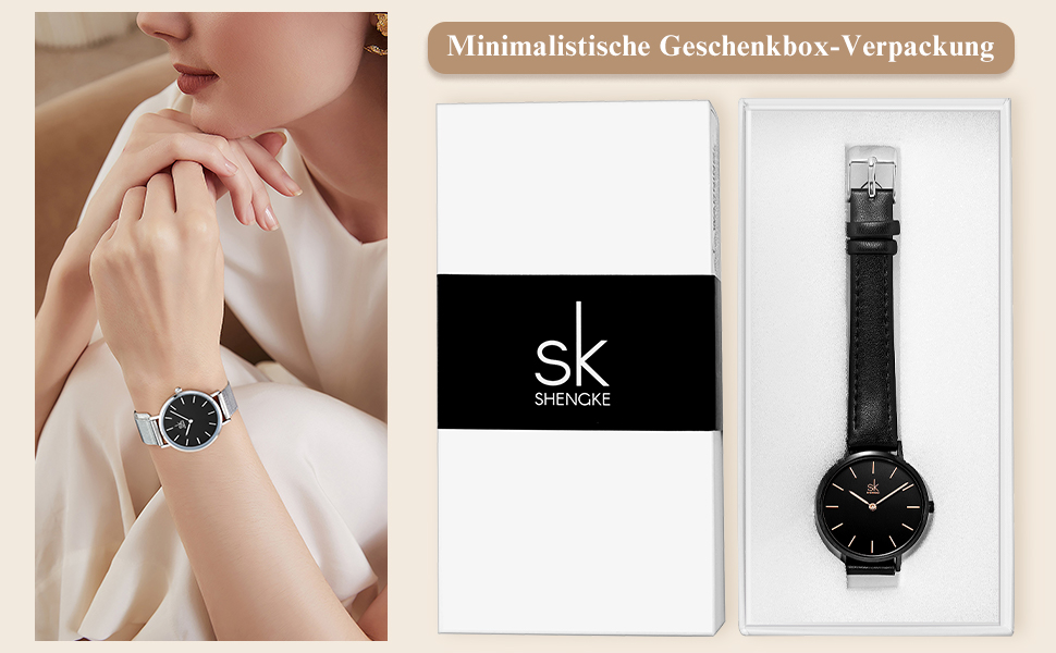 SK Ультратонкі мініатюрні жіночі годинники з двома стрілками. Елегантні годинники для жінок з шкіряним ремінцем (срібляста сітка)