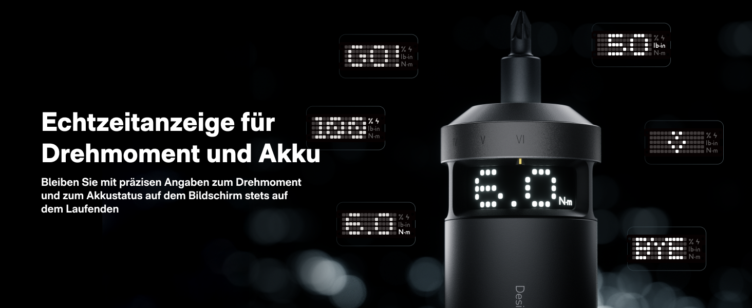 HOTO PixelDrive: Електродриль з інтелектуальним дисплеєм, 6 рівнів крутного моменту, 2000 mAh, USB-C, 30 біт, 1/4 Hex. Ідеально для ремонту електроніки та дому.