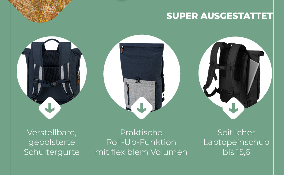 Рюкзак Travelite для ручної поклажі, рюкзак для ноутбука 15.6 дюймів, BASICS, туристичний рюкзак Rolltop, 60 см, 35 літрів, Marine/Gray