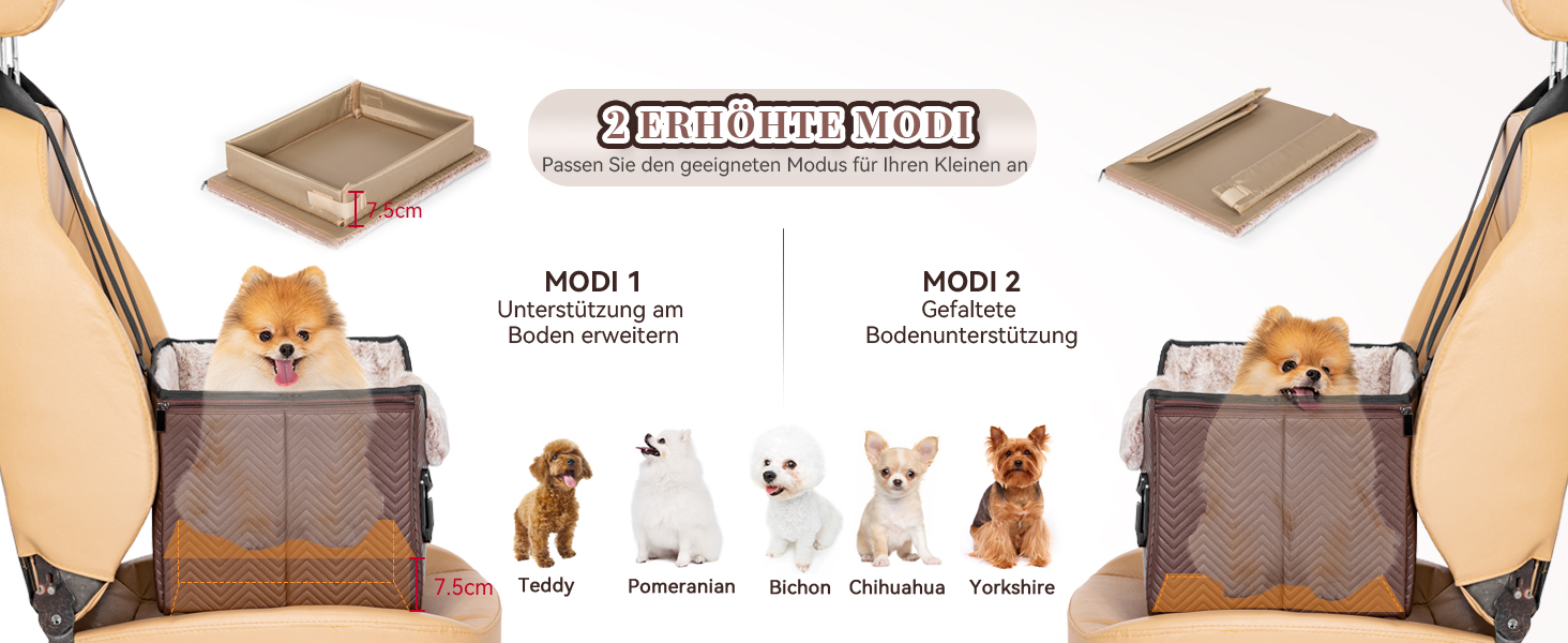 Автомобільне ліжко для собак Petfit, кошик для собак у машину, з кріпленням для безпечного ременя, для маленьких собак, знімні чохли, шкіра, темно-коричневий (S)