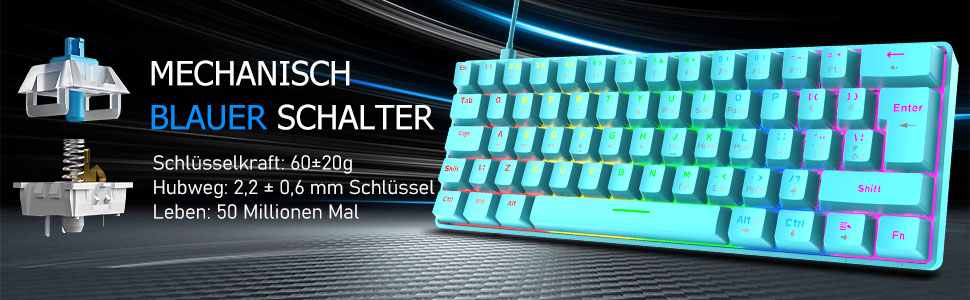 Ігрова клавіатура та миша UK-Layout з підсвічуванням RGB, 62 клавіші, механічна, 6400 DPI (чорний/червоний перемикач)