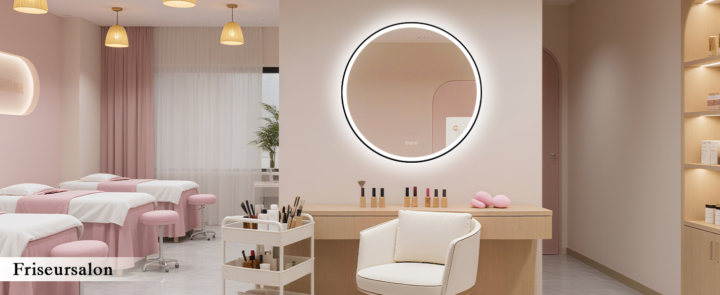 Дзеркало для ванної кімнати з підсвічуванням LED, антизапар, сенсорне керування, регулювання яскравості, 3 кольори світла, функція пам'яті, захист від вибуху, кругле дзеркало 50см (металевий каркас+bluetooth)