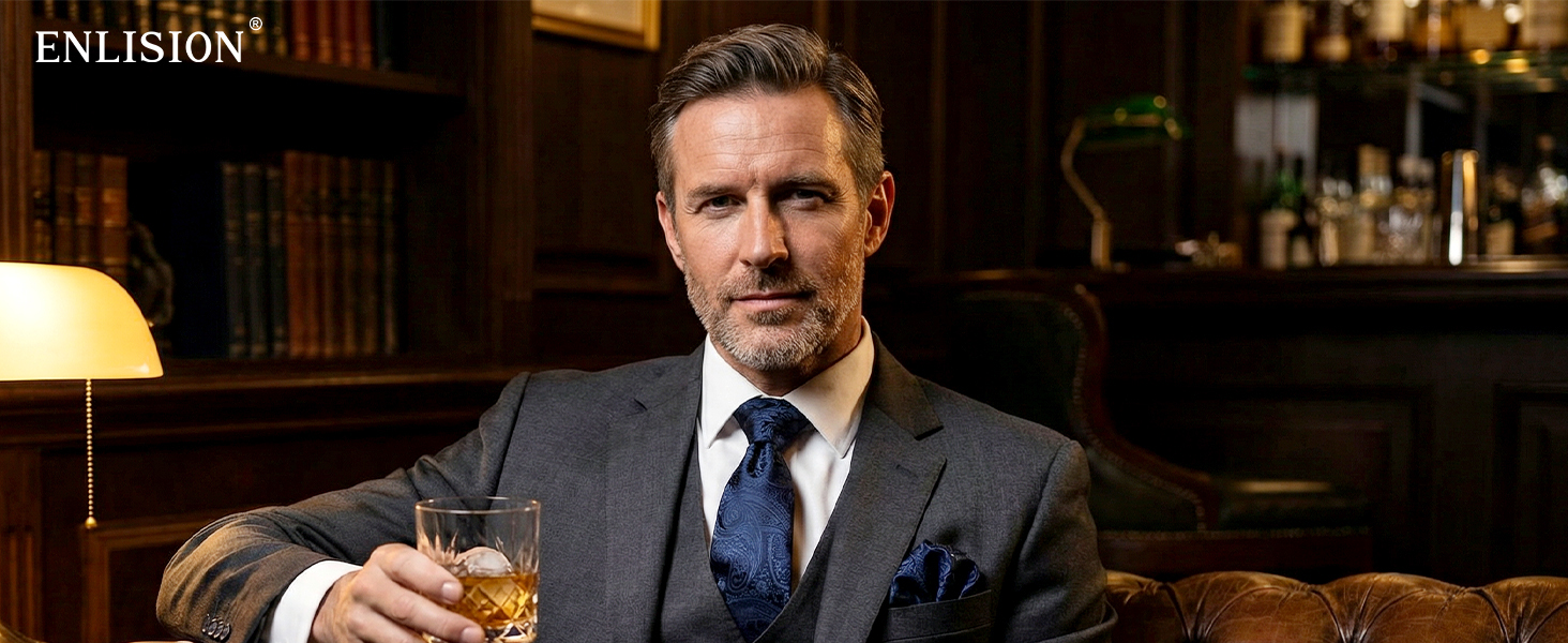 Чоловіча краватка Enlision Paisley, комплект з нагрудною хусткою та запонками, формальна, бізнес, червоно-чорна