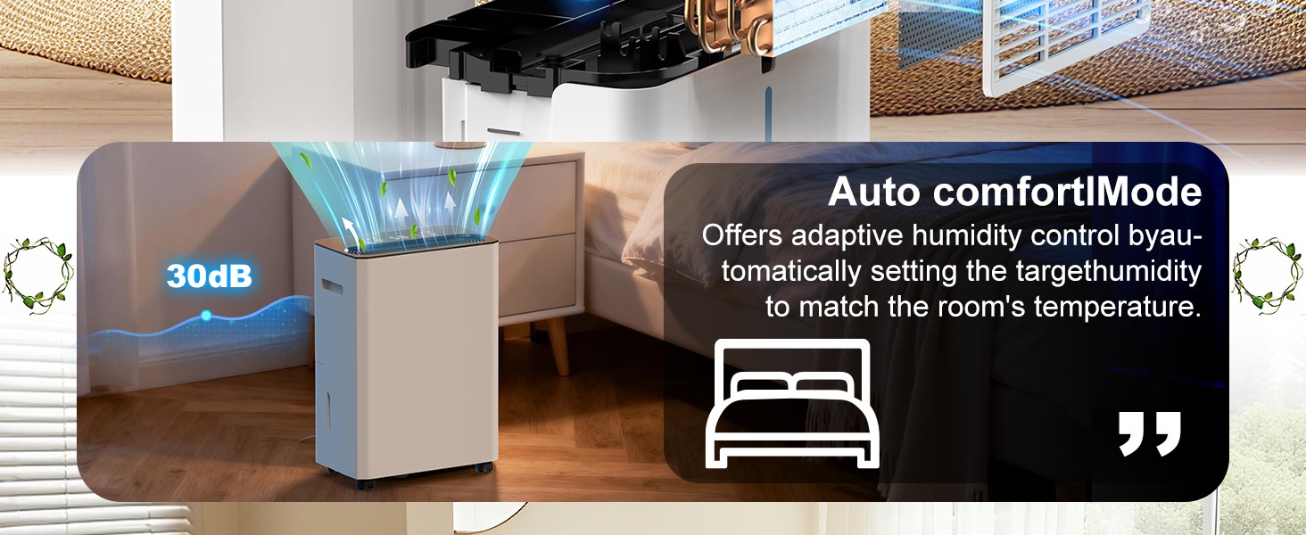 Електричний осушувач повітря з автоматичною та безперервною подачею води (шланг у комплекті), для спалень та підвалів, LED-дисплей, тихий з таймером (12л/день)