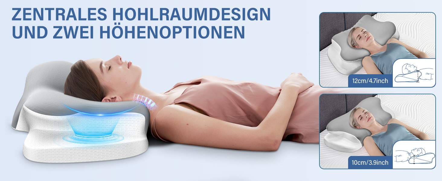 Подушка для шиї Ehomfory з піною з пам'яті, дихаюча, ергономічна, для сну на боці, спині та животі (срібна)