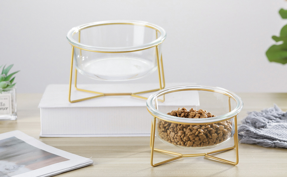 Підвищена годівниця для собак з скла - годівниця для собак з металевим підставкою - миска для їжі та води для маленьких та середніх собак та великих котів - 800 мл скляна велика