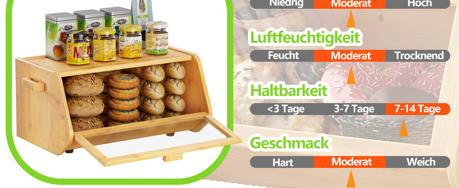 AMBIRD Бак для хліба з бамбука 20л - велика місткість з прозорими акриловими дверцятами - двошарове зберігання з вентиляцією та боковими ручками - зберігає хліб свіжим та організовує кухонний простір (CBBNA001EUAM13)