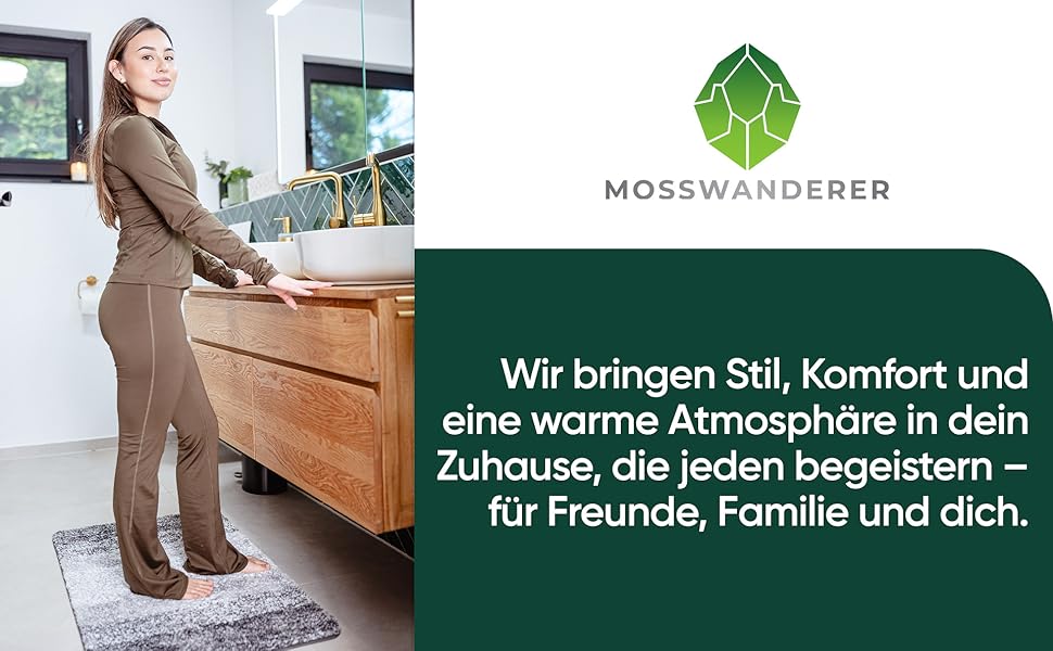 MOSSWANDERER Non-Slip Bathroom Rug - 60x90cm | Washable Luxury Bath Mat | Modern Black & Gray Design | Absorbent Floor Mat for Bathroom, Shower & More