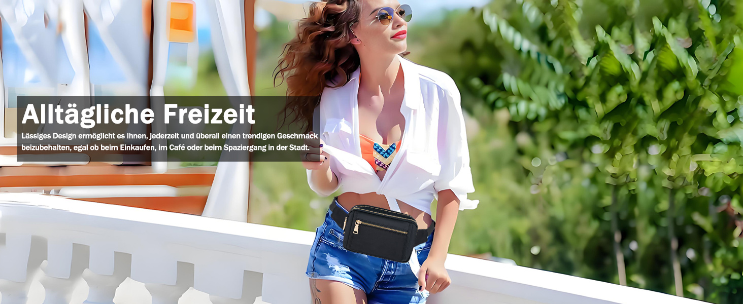 Чоловіча та жіноча поясна сумка Bauchtasche, стильна сумка на пояс для фестивалю, з регульованим ремінком та кількома кишенями, чорна. Підходить для бігу, спорту, прогулянок з собакою.